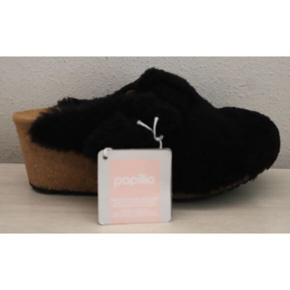 Papillio Birkenstock EUR 39 US 8 Black Shearling Fanny Teddy Heeled Sandals - Picture 5 of 14